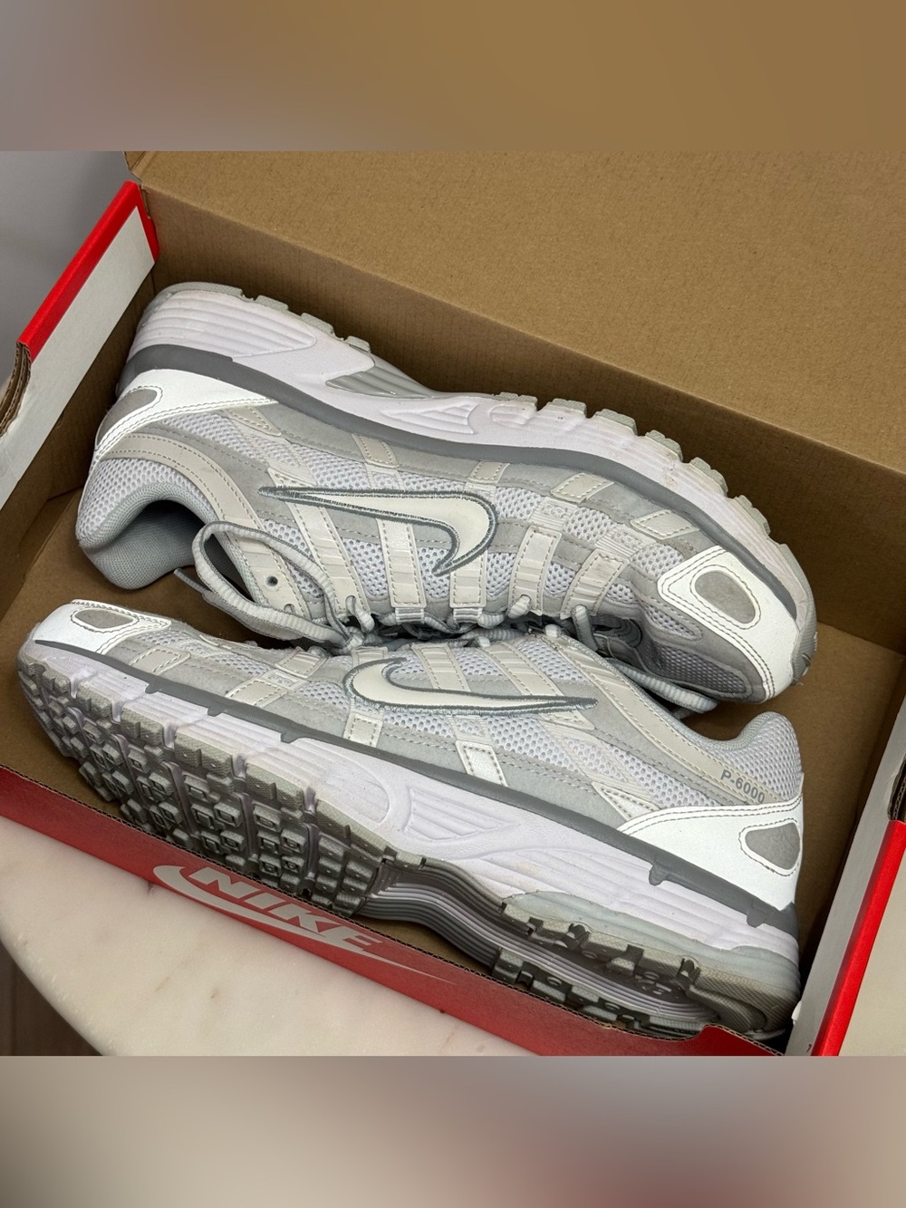 Nike P-6000 shoes in the Metallic Summit White Women 9.5 Men 8 FV6603 101 + Box